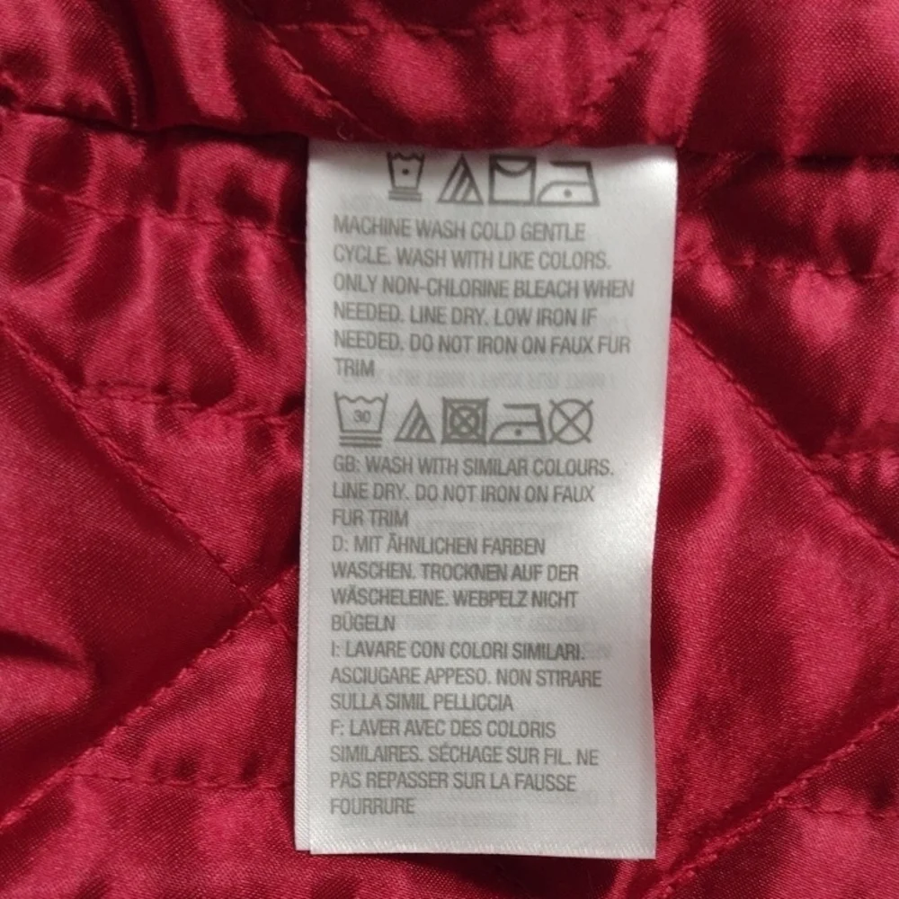 Dennis Basso Red Hooded Puffer Coat with Fur Trim - Picture 13 of 16